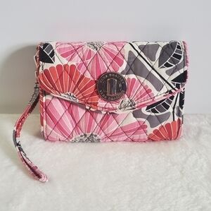 Vera Bradley Retired Cheery Blossoms Floral Pink Orange Gray Wristlet Wallet